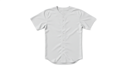 Blank White Baseball Jersey Mockup, Short Sleeve Button Up Sport Shirt Template with V-Neck on Transparent Background