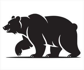 Silhouette of wild bear walking, predator animal vector illustration