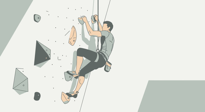 Illustration Showing a Person Climbing and Practicing on an Indoor Climbing Wall