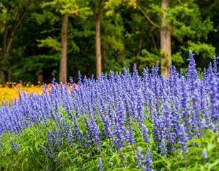 Vibrant purple flowers in a garden setting