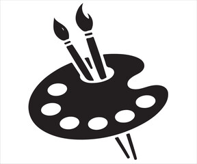 Silhouette of artist paint palette with brushes isolated on white background, vector illustration symbolizing creativity, art, painting, design, education, imagination, and artistic inspiration