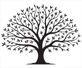 Obraz premium Silhouette of large tree with branches and leaves, nature vector design