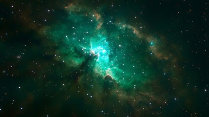 Stunning Emerald Nebula Space Scene, Cosmic Clouds and Stars