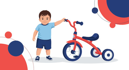 Illustration of a Young Boy with a Tricycle Concept for Childhood Related Topics