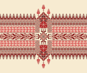 Traditional Tatreez embroidery horizontal seamless pattern, Palestinian border. Scalable vector design for print, background, template