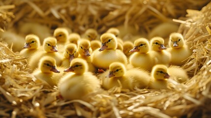 Adorable Fluffy Ducklings Nestled in Hay