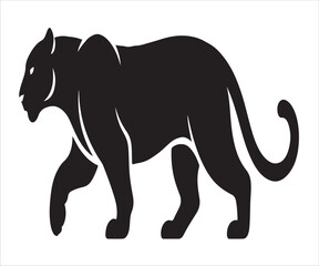 Silhouette of panther big cat walking, wild animal vector illustration