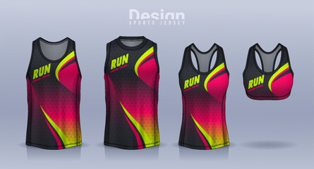 Fototapeta na wymiar Sleeveless shirt sport design template, jersey mockup for Men's and Women's, Running singlet, basketball Tank top. 
