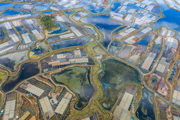 Aerial view of the impressive landscape of the Salt fields of Guerande France 