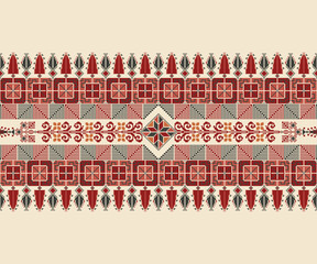 Traditional Tatreez embroidery horizontal seamless pattern, Palestinian border. Scalable vector design for print, background, template