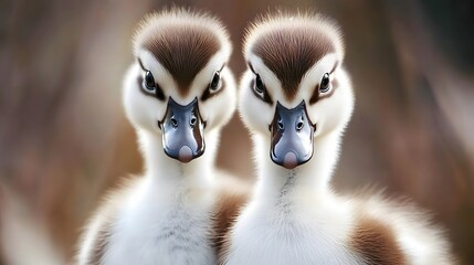Adorable Baby Ducks Close Up Portrait Two Ducklings