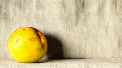 Single Ripe Peach on Linen Fabric Background Still Life Photography