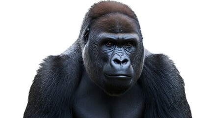 Obraz premium Majestic Silverback Gorilla in Lush Tropical Rainforest with Natural Light and White Background