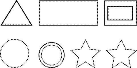 Collection of geometric shapes with decorative dotted and wavy borders on a white background