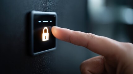 Finger pressing a digital lock button