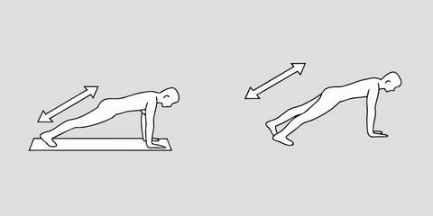 Illustration of a person performing a plank exercise with arrows indicating movement for a dynamic workout routine
