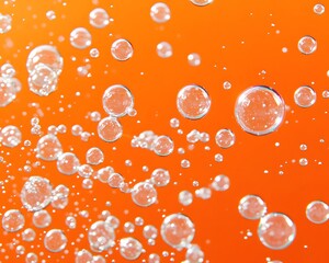 Abstract Orange Background with Air Bubbles, Water Bubbles, Fizzy Drink, Sparkling Texture