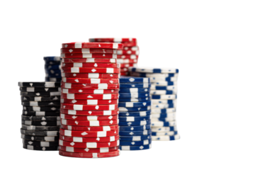 Stacked Casino Poker Chips on Transparent Background