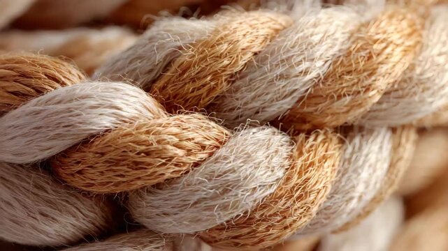 4K Macro shot of a tightly wound rope video, natural jute fiber rope video, close-up natural fiber rope video, closeup of brown twisted jute rope video