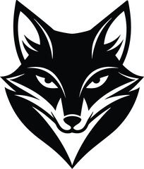 Vector art of stylized black fox head with sharp features and intelligent eyes, a symbol of cunning and wild nature