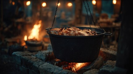 Food cooking over fire