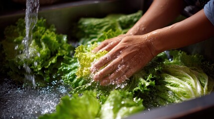Fresh greens being washed
