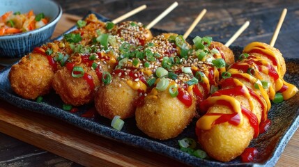 Fried skewers with sauces