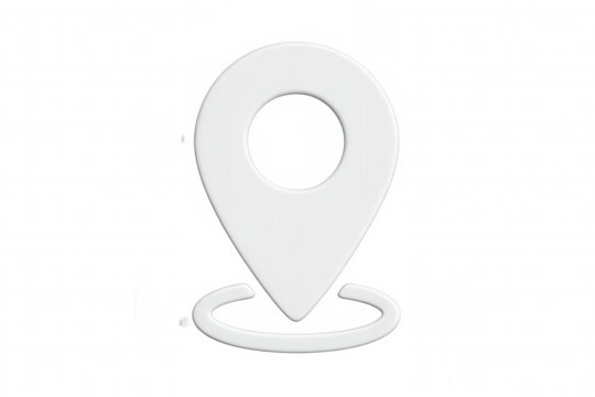 White map pin icon on a transparent background indicating a specific location, ideal for travel and navigation concepts