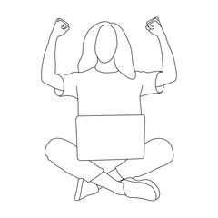 Excited Young Girl line art vector design. Excited Young Girl outline illustration design.