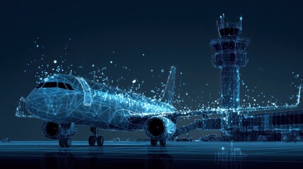 Futuristic airplane at airport terminal