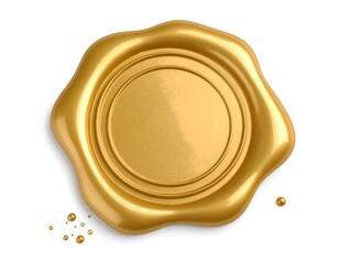 Golden wax seal isolated on white