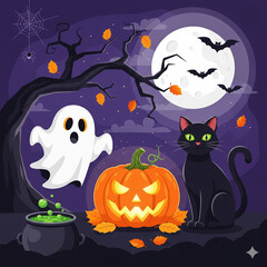 halloween background with pumpkin and ghost 