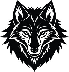 Fototapeta premium Vector art of a striking black and white tribal tattoo design of a wolfs head, featuring sharp lines and a fierce expression, isolated on a