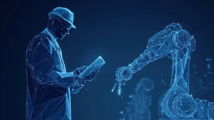 Futuristic engineer and robot