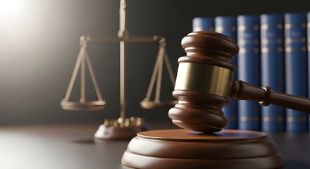 Justice legal concept scales of justice and gavel in courtroom symbolism of law and order