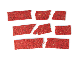 Beetroot crackers, thin rusk beet root bread, red diet multigrain crispbread, various seeds