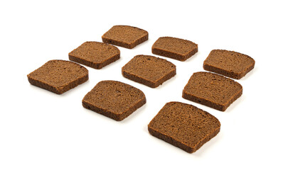 Black rye bread isolated, dark brown sliced loaf, sourdough borodinsky rugbrod square slices