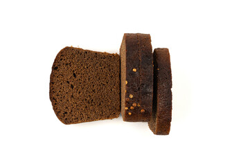 Black rye bread isolated, dark brown sliced loaf, sourdough borodinsky rugbrod square slices