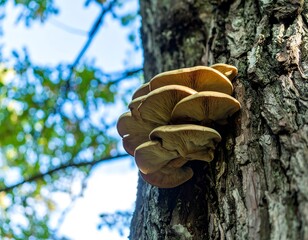 Close-up of mushrooms on tree trunk