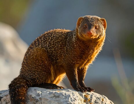 Focused mongoose on a rock