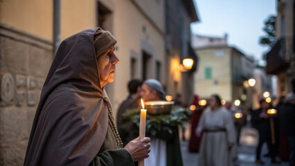 Candlelit Procession in Historical Street Setting
