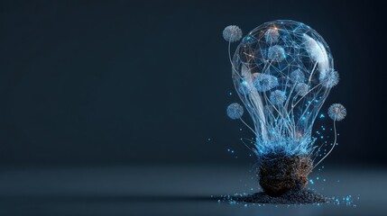 Futuristic lightbulb with dandelion roots