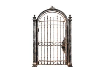 Antique Iron Gate with Arched Stone Frame