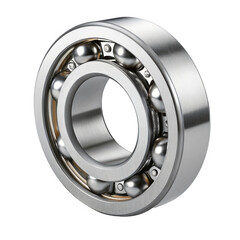 Close up of a single metal ball bearing with visible internal components isolated on transparent background