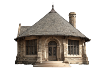 Circular Stone Chapter House with Conical Roof on Transparent Background