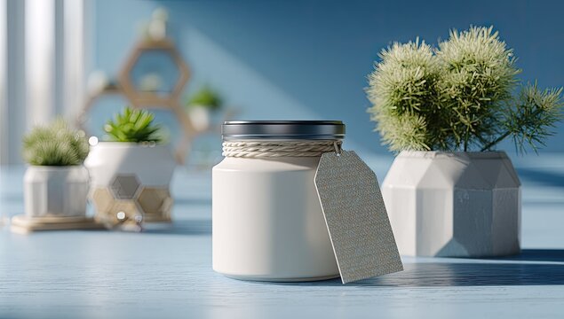 White jar with plants, modern decor - Powered by Adobe