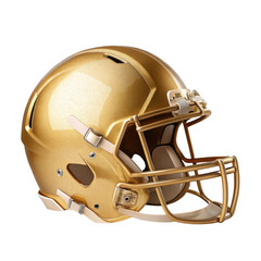 Fototapeta premium Shiny golden american football helmet with protective face mask isolated on transparent background