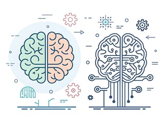 Abstract representation of human brain and artificial intelligence