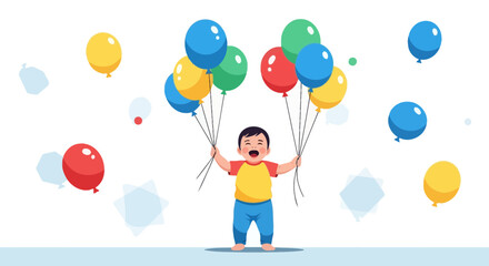 Happy Child Holding Colorful Balloons Celebrating Party or Fun Celebration
