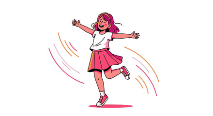 Happy girl jumping and celebrating in a bright illustration with a white background